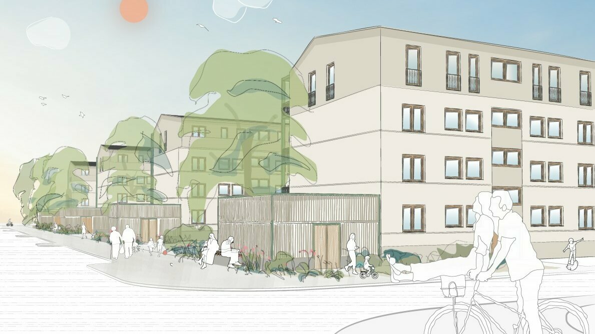 Visualisierung: Bauprojekt Seelhorst, blauer Himmel, Aufstockung der Wohnfläche, Klimaneutrales Wohngebiet 